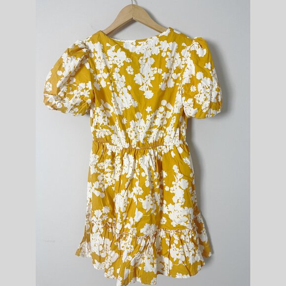 NWT Coco Jaimeson Floral Yellow Mini Dress S Puff Sleeve - Picture 3 of 5